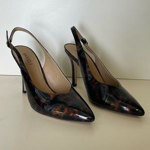 Vaneli Patent Leather Tortoise Sling Back Heels